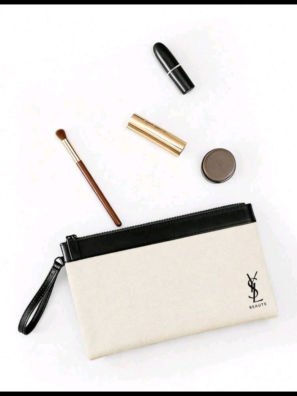 YSL Beauté Canvas and Black Leather Wristlet Pouch